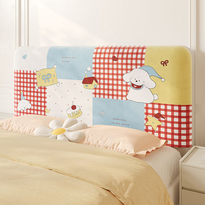Padded Decorative Upholstered Headboard Cover with Cute Patchwork Puppy and Gingham Print