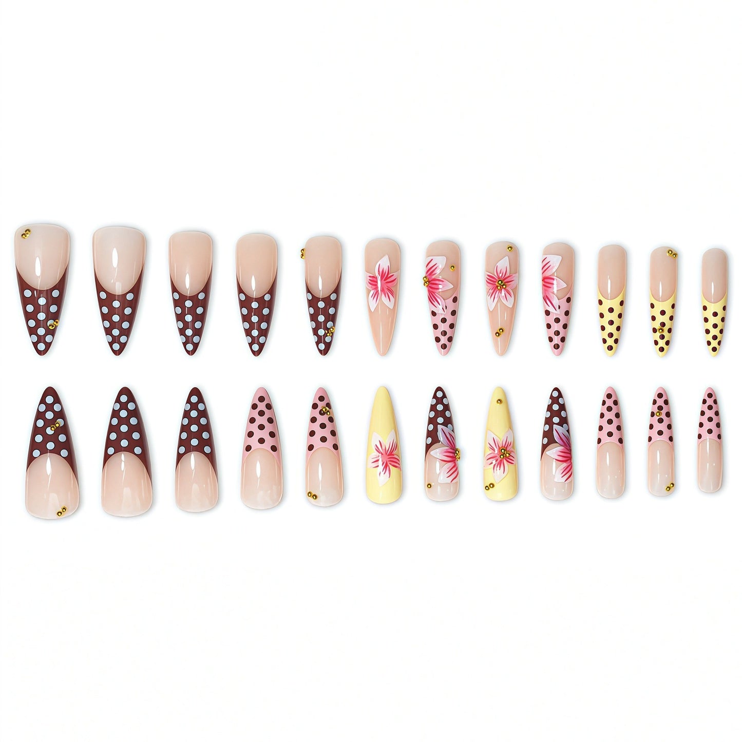 Elegante Blumen Stiletto Nagelverlängerungen Brehn