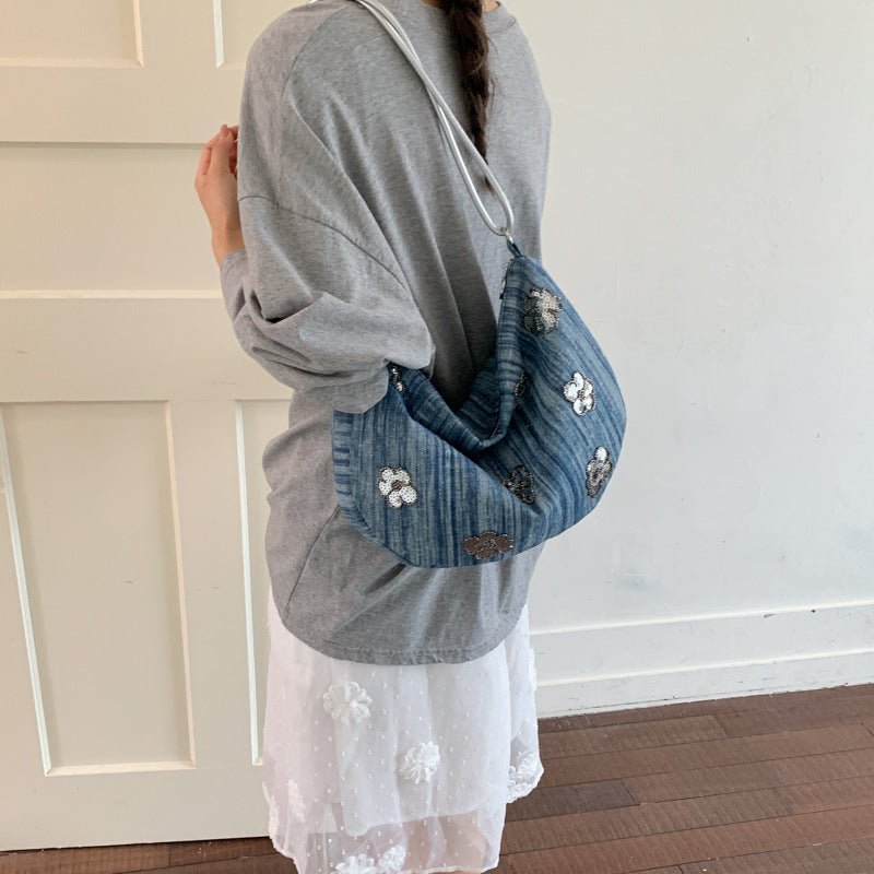 Florale Verzierungen Denim Handtasche Brehn