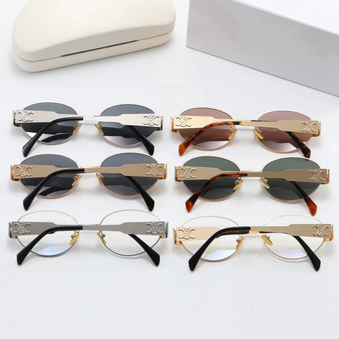 Damen elegante ovale Sonnenbrille mit goldfarbenem Rahmen Brehn