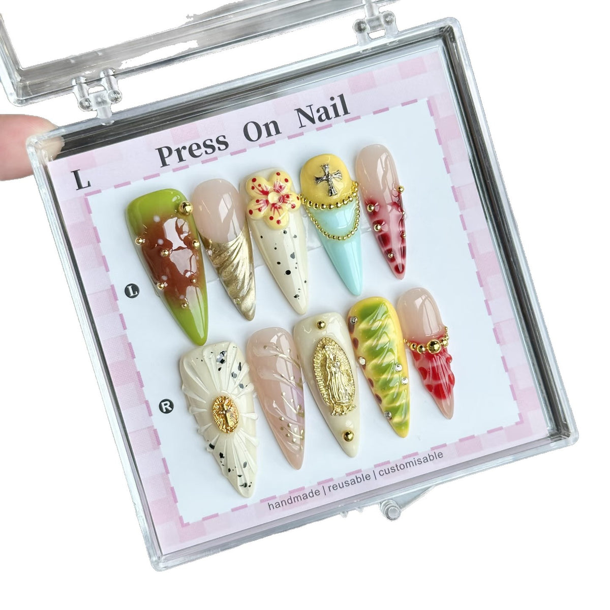 Künstlerisches handgefertigtes Press-On-Nagelset