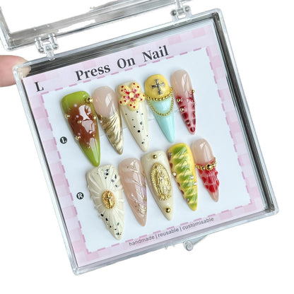 Künstlerisches handgefertigtes Press-On-Nagelset