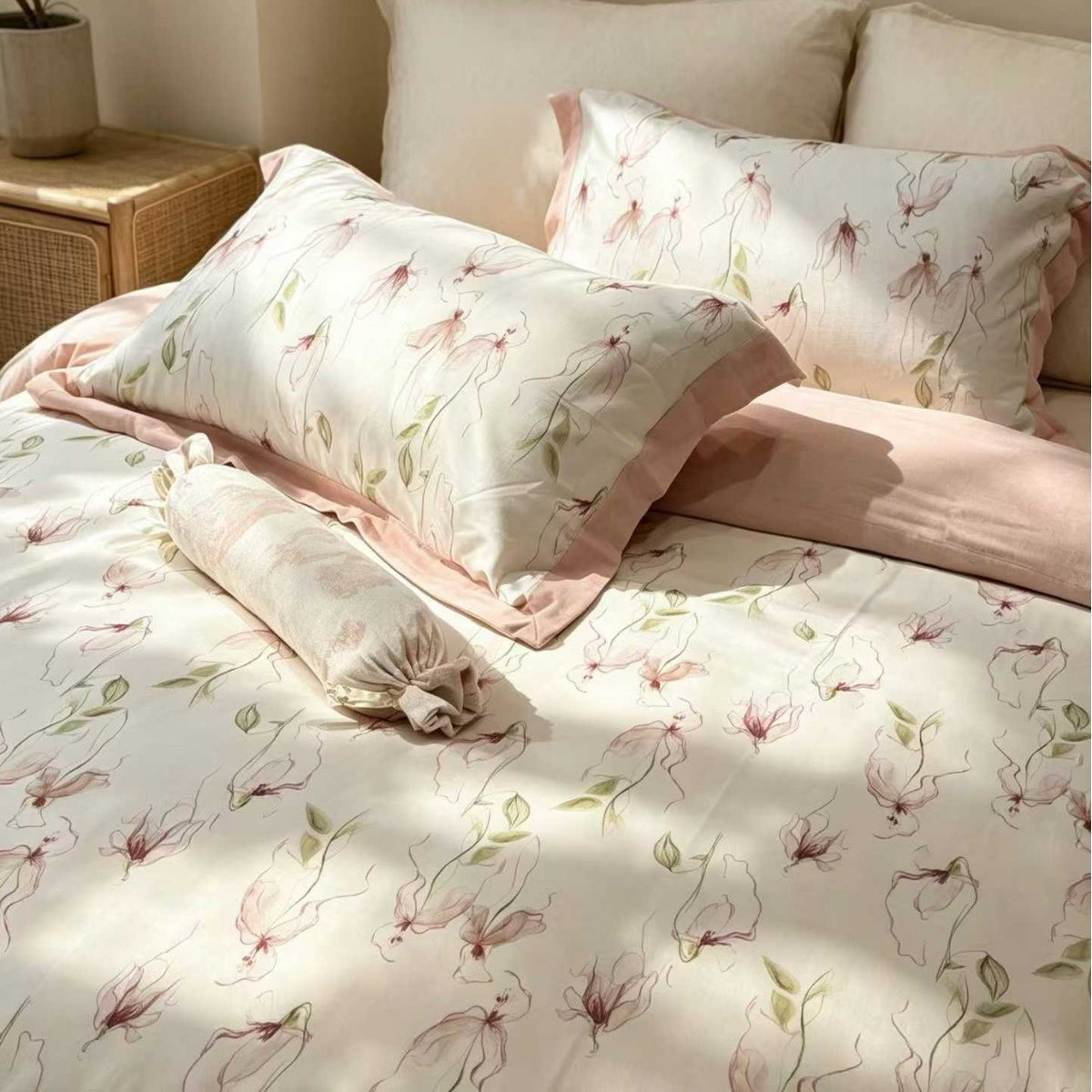 Bettwäschegarnitur Paisley-Jacquard aus Baumwoll-Perkal mit Leinenoptik-Rand