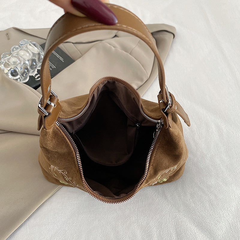 Gestickte Wildleder Hobo-Handtasche