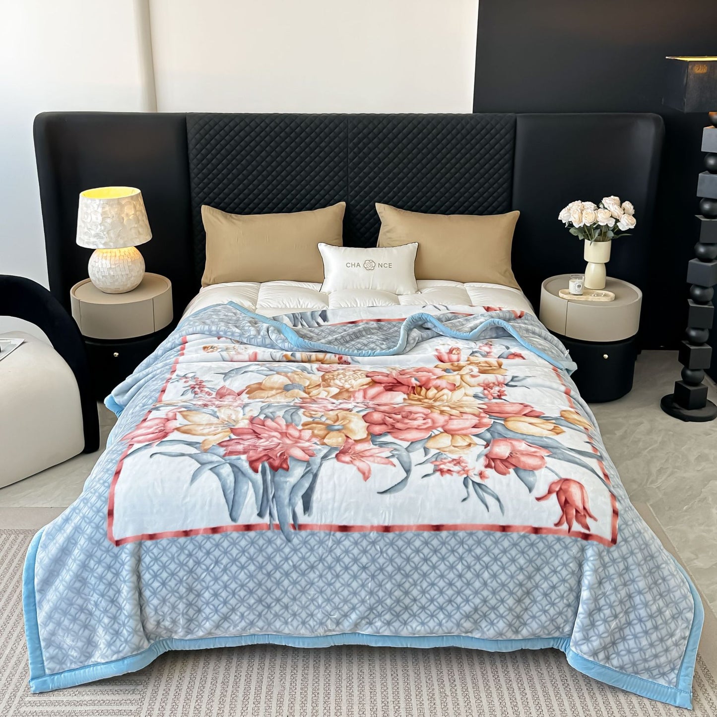 Blumengemusterte Fleece-Wurfdecke Brehn