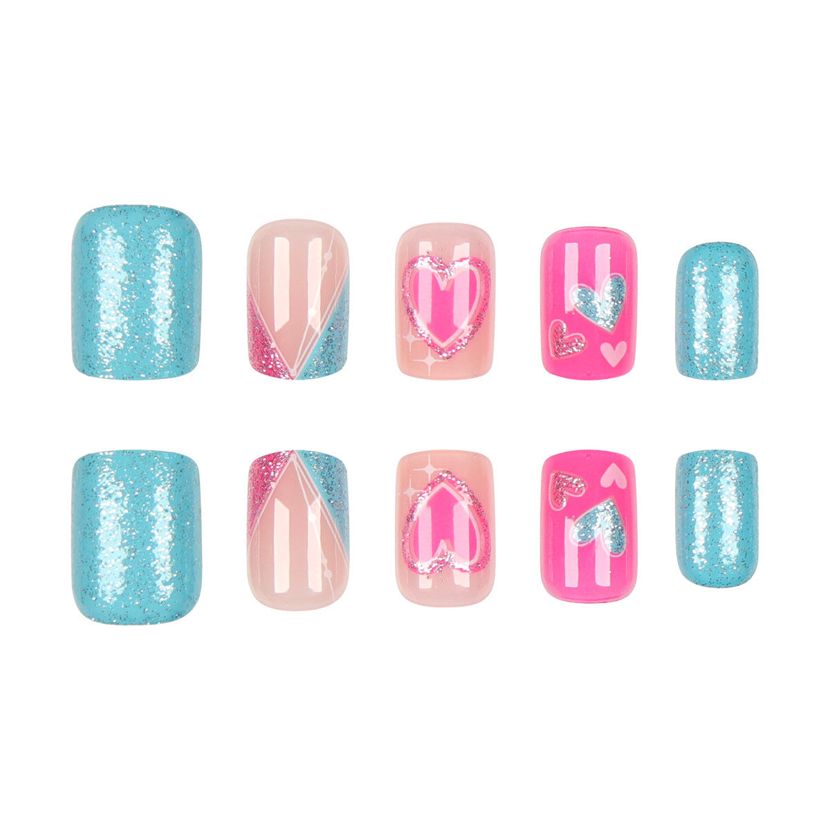 Herz-dekorierte Press-On-Nagelkunst Brehn