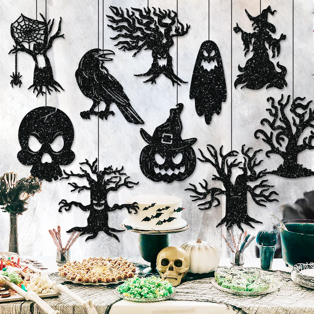 Mehrteiliges Hängendes Halloween-Deko-Set aus Glitzer-Silhouetten