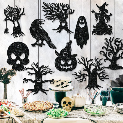 Mehrteiliges Hängendes Halloween-Deko-Set aus Glitzer-Silhouetten