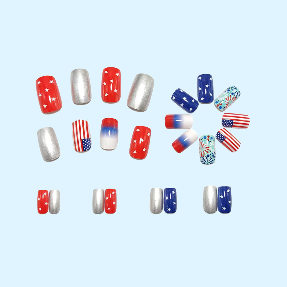 Kreatives Kunstnageldesign im patriotischen Stil Brehn