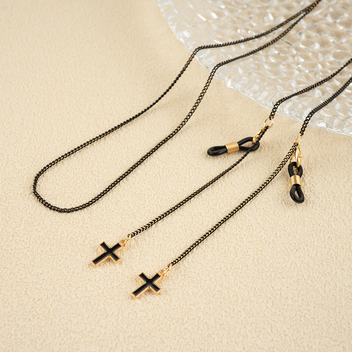 Stylische Perlen Kreuz Anhänger Brille Kette Brehn