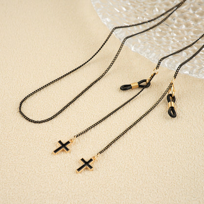 Stylische Perlen Kreuz Anhänger Brille Kette Brehn