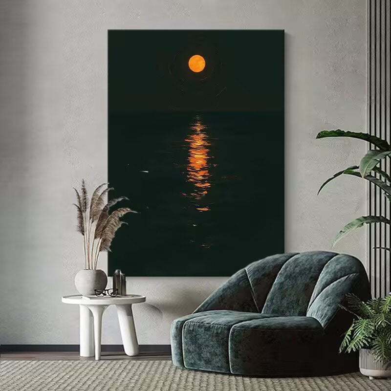 Gerahmte Mondlicht Wasserreflexion Kunst