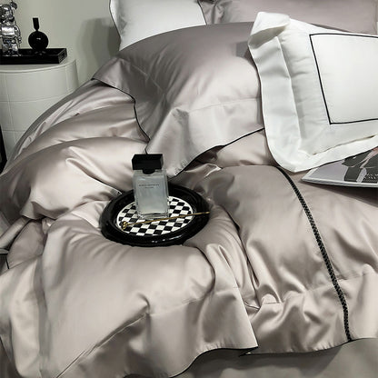 Luxus Satin Bettwäsche Set mit geketteltem Rand und hypoallergenem Mikrofaser