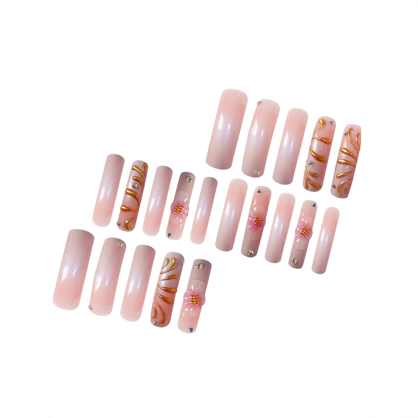 Luxuriöse goldakzentuierte Press-On Nagelkunst Brehn
