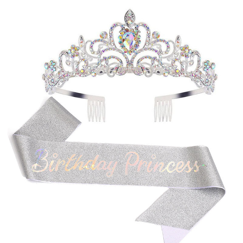 Damen Glitzernde Prinzessinnenkrone mit Birthday Princess Schärpe Brehn