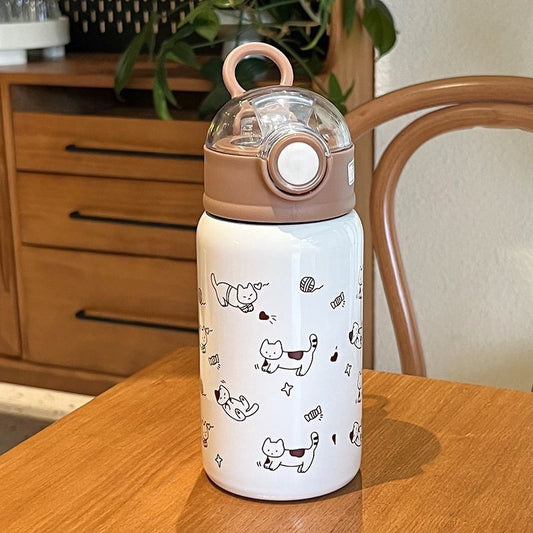 Unisex Trinkflasche Brehn mit lustigem Katzenmuster und praktischem Deckel