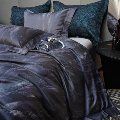 Seidiger Micro-Satin Abstract Wave Bettbezug Set mit verdecktem Verschluss und Kissenbezügen