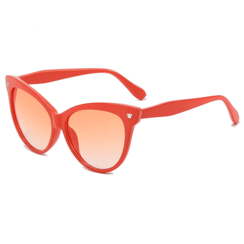 Damen modische Cat-Eye Sonnenbrille mit transparentem Rahmen und blauen Gläsern Brehn