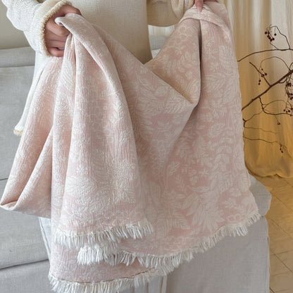 Florales Jacquard Baumwollwurf mit Fransenrädern