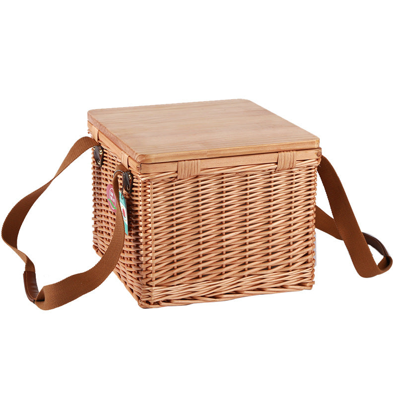 Damen Picknickkorb aus hochwertigem Naturmaterial mit robustem Holzdeckel Brehn
