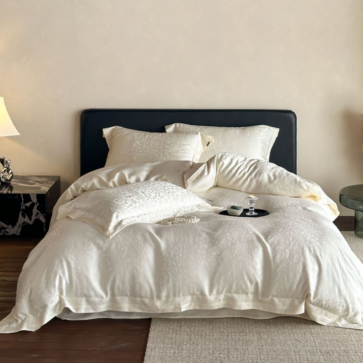 Seidensatin Jacquard Bettbezug Set mit Umschlag Kopfkissenbezügen