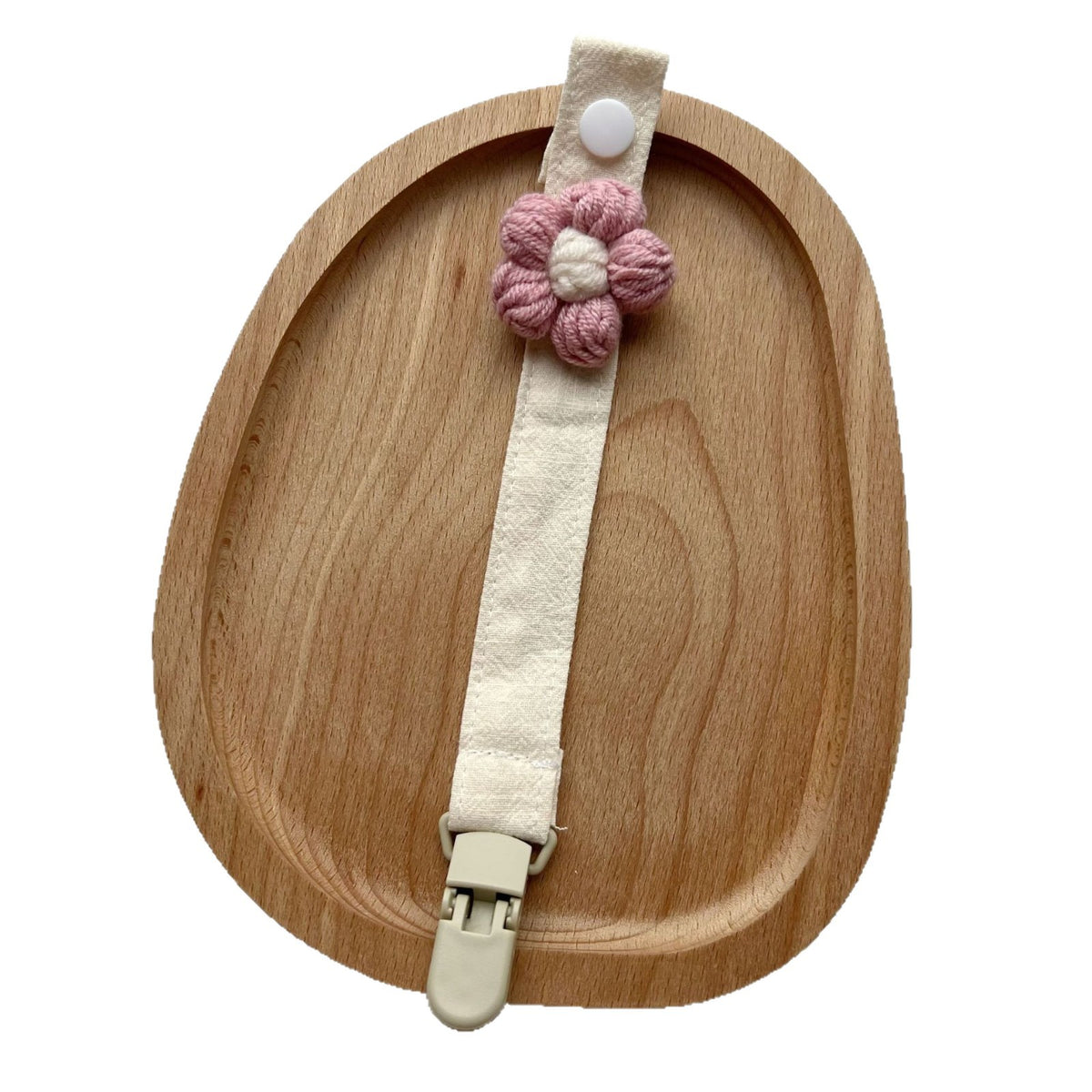 Häkeln Blumen Schnullerclip mit Baumwollriemen