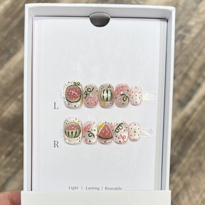 Künstlerisches Press-On-Nagelset mit Wassermelonen-Thema Brehn