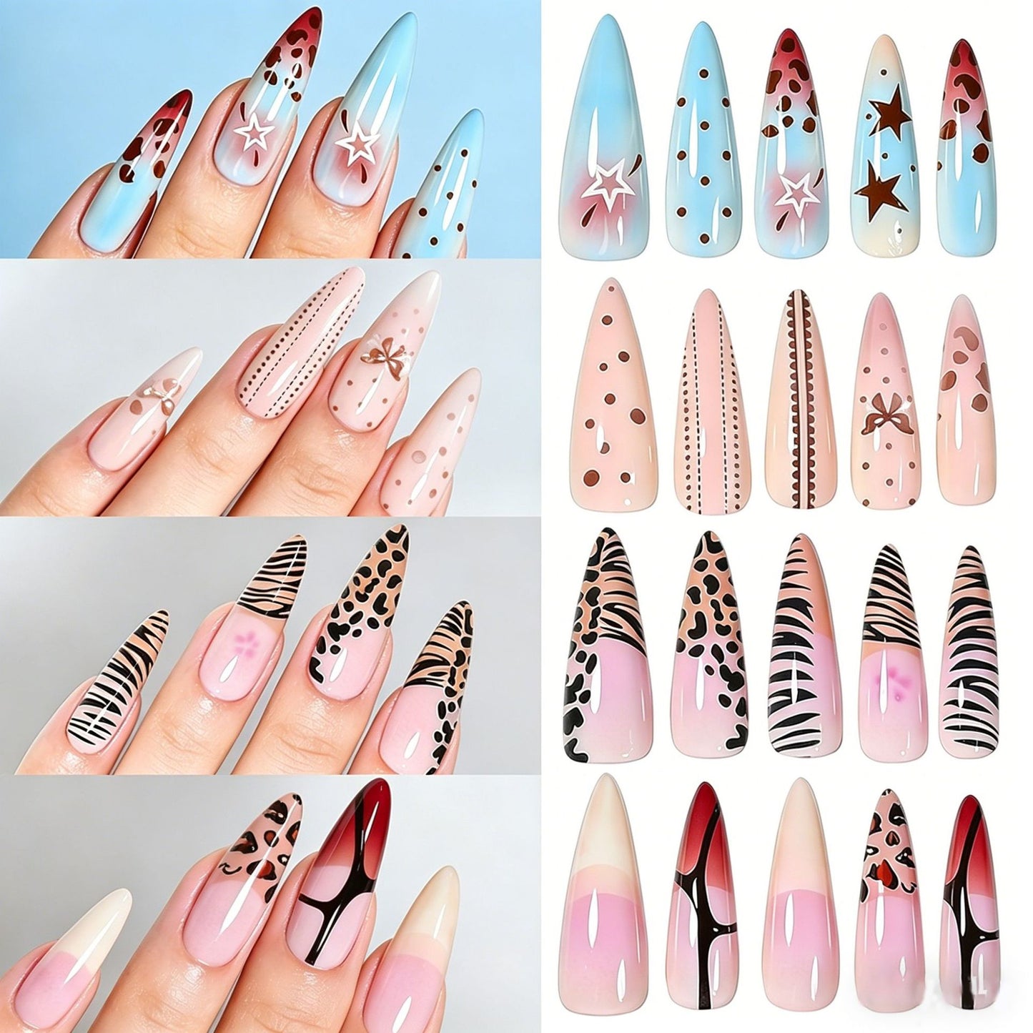 Künstlerisches Langes Stiletto Press-On Nagelset Brehn