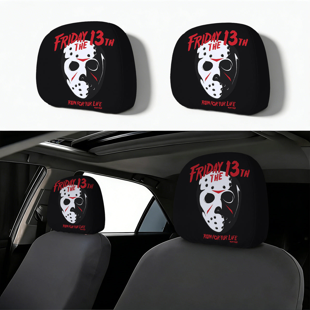 Auto-Kopfstützenbezug mit Retro-Horror-Motiv