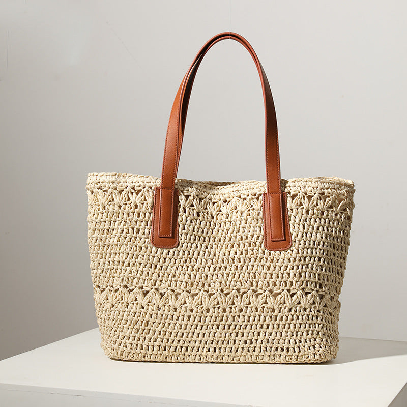 Geflochtene Basttasche mit Robusten Ledergriffen Brehn