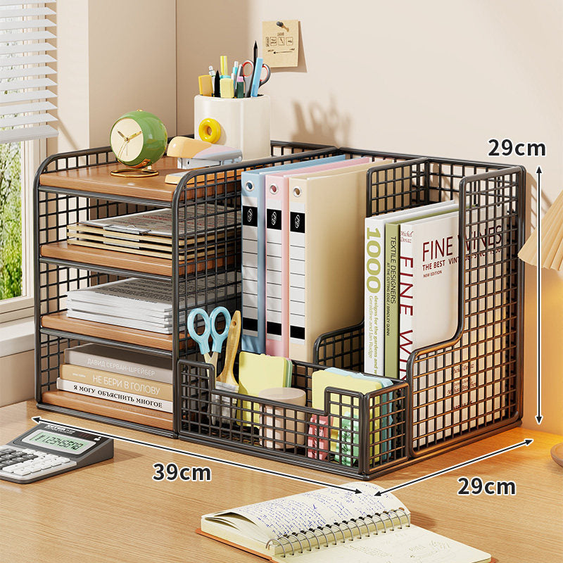 Mesh Desktop Datei- und Schreibwaren-Organizer mit Bambusregalen