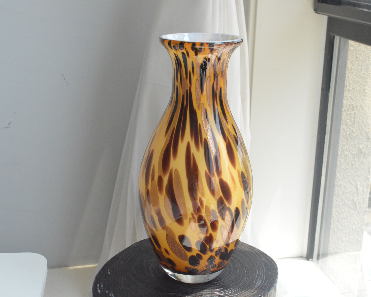 Mouth-Blown Gesprenkelter Glasbirnenvase mit Schmalem Mund und Hochglanz-Finish Brehn