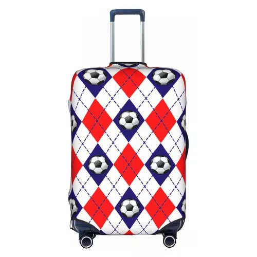 Unisex nan elastische Kofferschutzhülle mit Fußball-Argyle-Motiv, reißfestes Stretchcover für Trolley mit Griff- und Rollenöffnungen Brehn