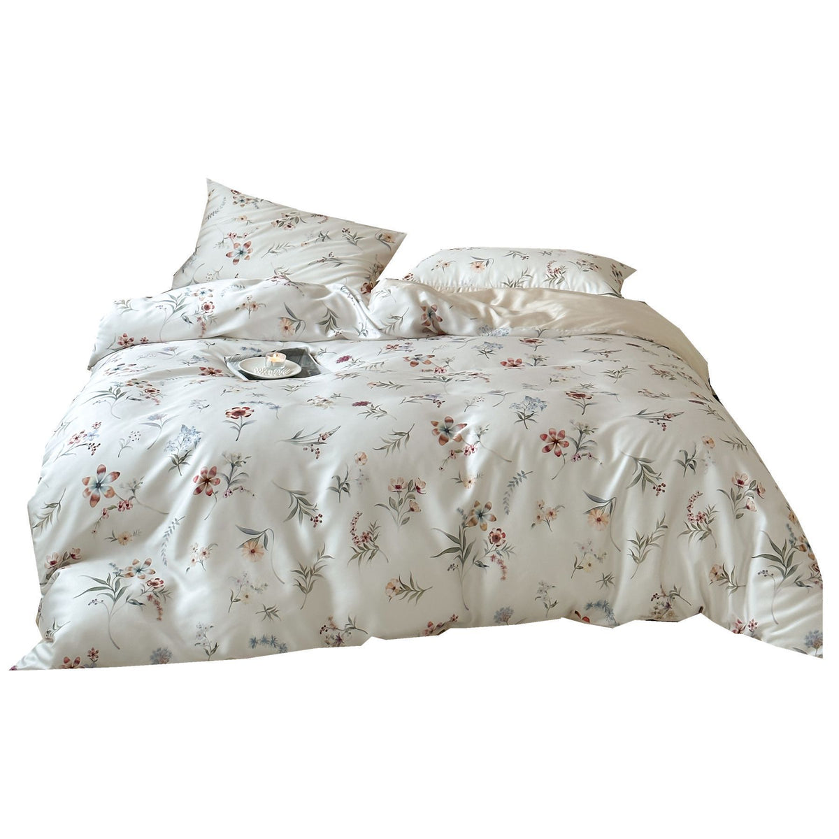 Wendbare Satin-Feeling Blumen Bettbezug Set mit verstecktem Reißverschluss