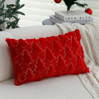 Rechteckiger dekorativer Kissenbezug mit tufted Tannenbaum‑Applikation, Kunstfell‑Haptik und Paillettenbesatz Brehn