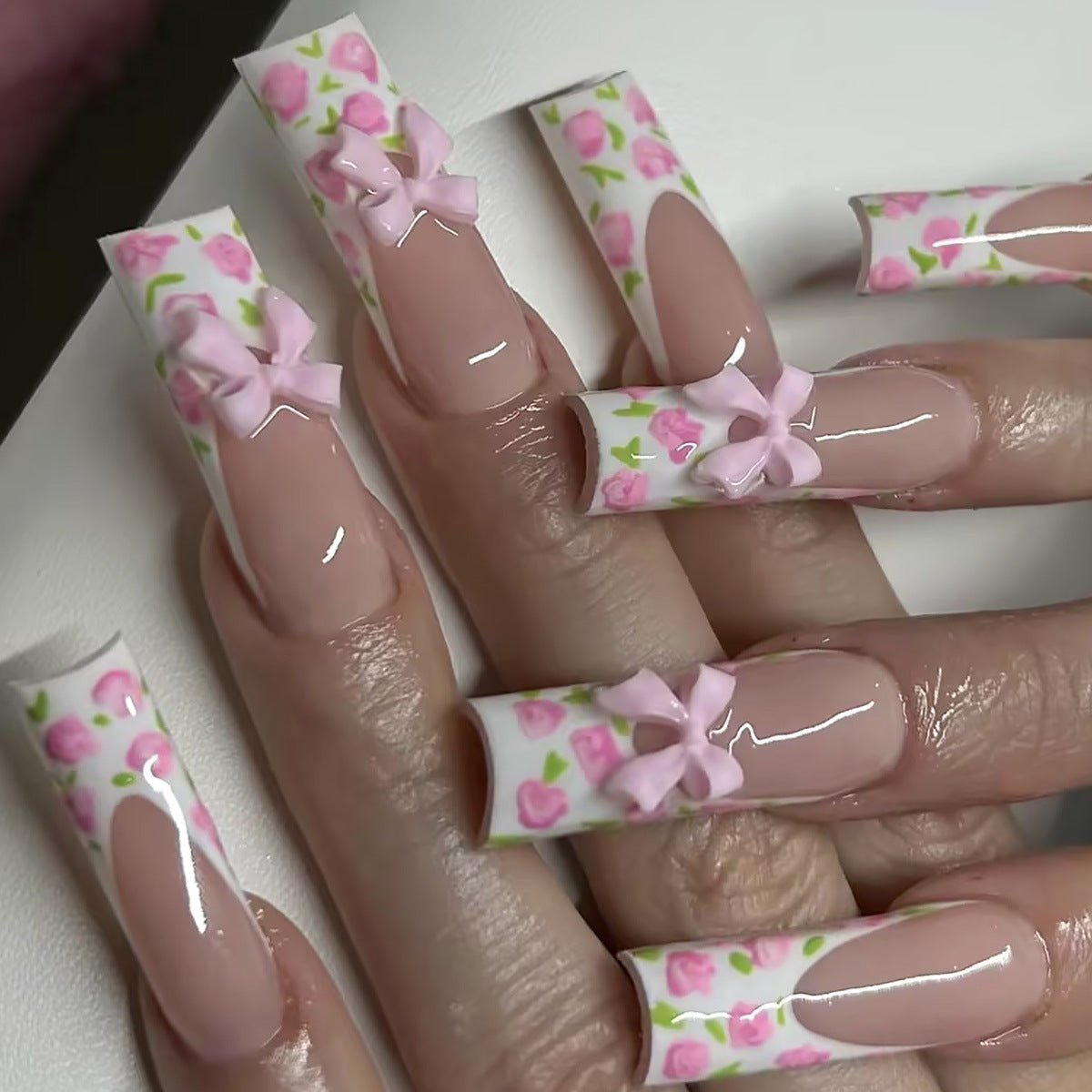 Floral Bow-Design Lange Press-On Nägel Brehn