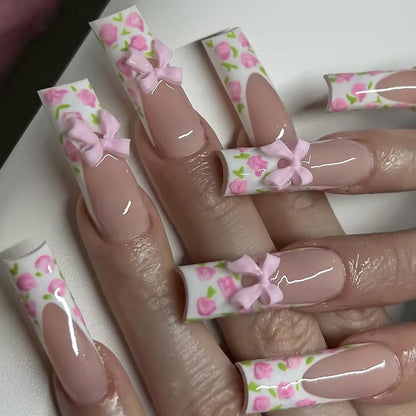 Floral Bow-Design Lange Press-On Nägel Brehn