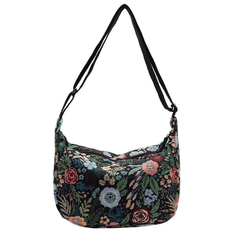 Blumenmuster Canvas Schultertasche