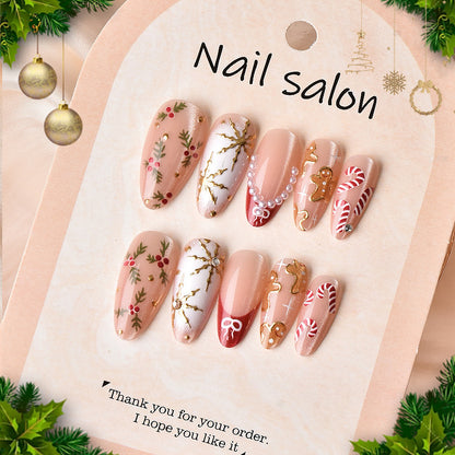 Festliches Lebkuchen-Themed Press-On Nagelset