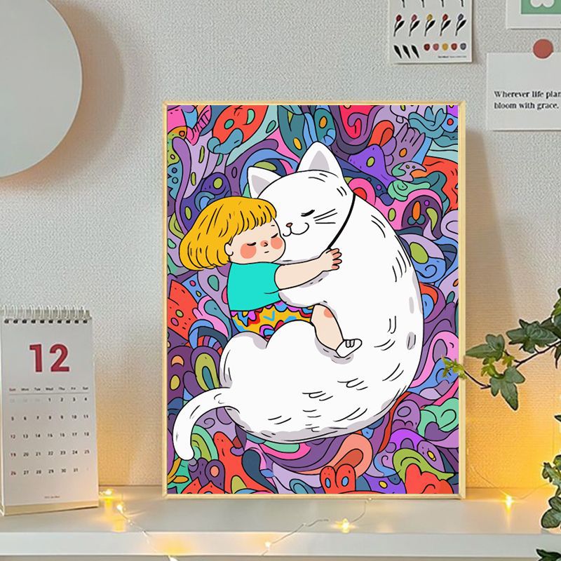 Verspielte Katzen- und Mädchenillustration Leinwandkunst Brehn