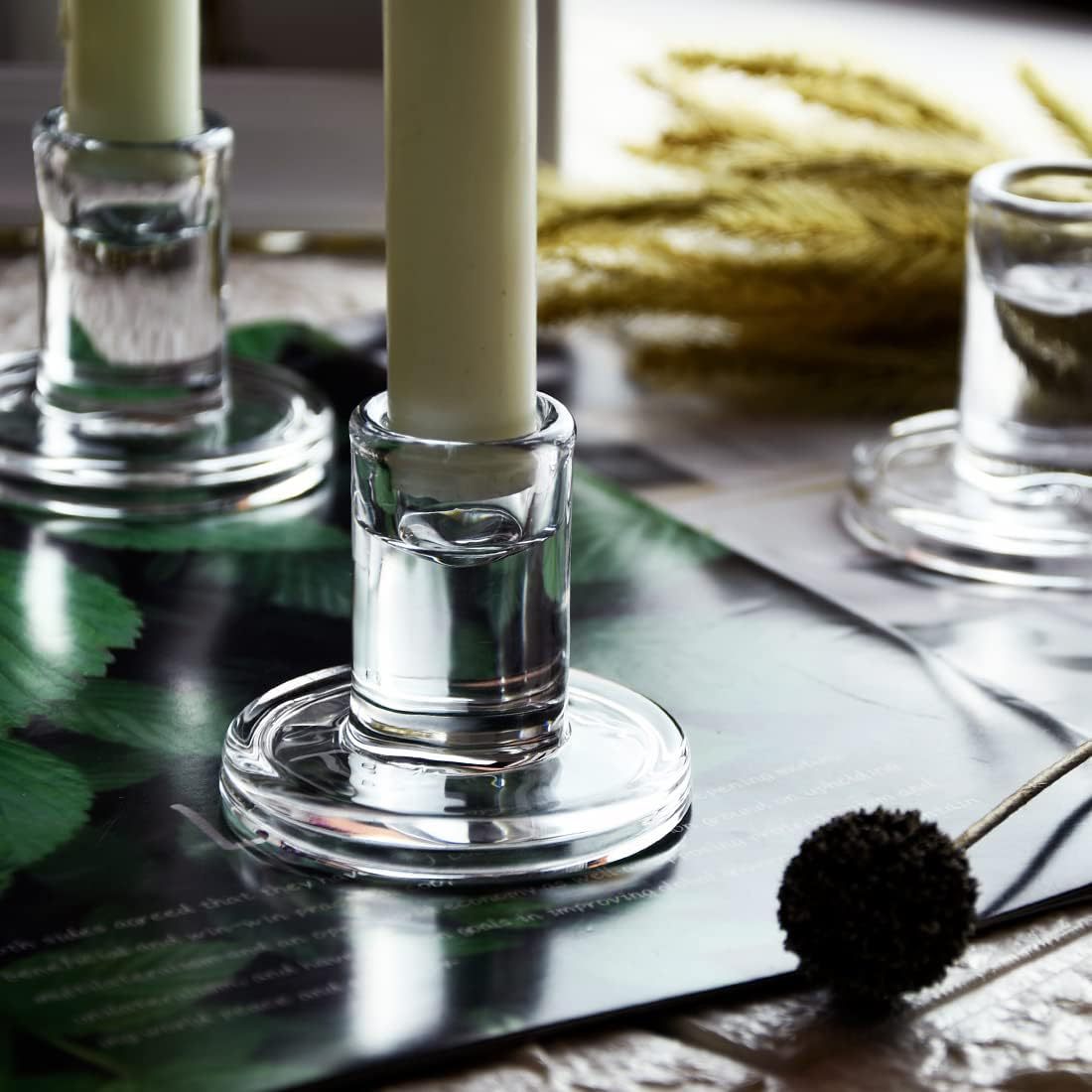 Klare Dicke Glas Taper Kerzenhalter Set Minimalistische Zylinderbasis Brehn