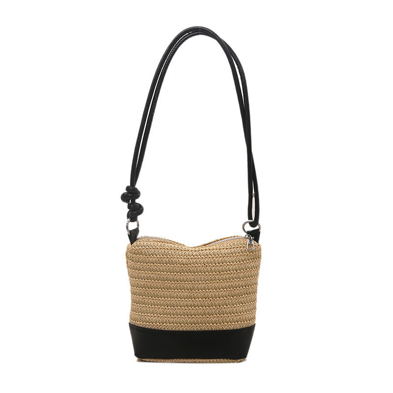 Woven Straw und Leder Umhängetasche Brehn