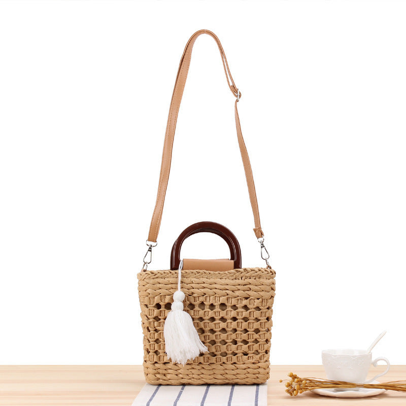 Designer-Handtasche mit Stilvollem Holzgriff und Praktischem Abnehmbaren Schulterriemen Brehn