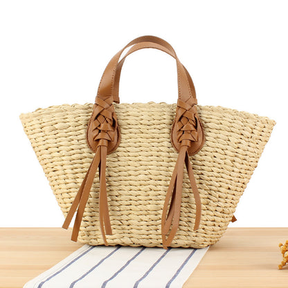 Geflochtene Strandtasche mit Ledergriffen Brehn