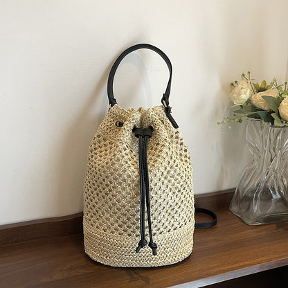 Woven Drawstring Bucket Bag
