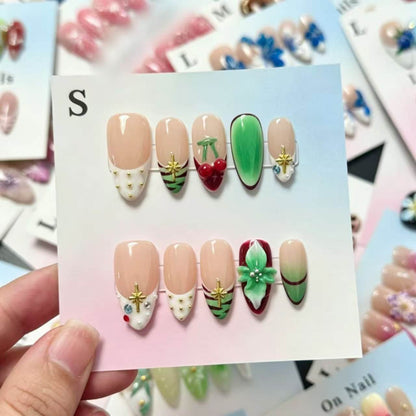 Dekoratives Handgefertigtes Press-On Nagelkunstset mit von Strand inspirierten Designs