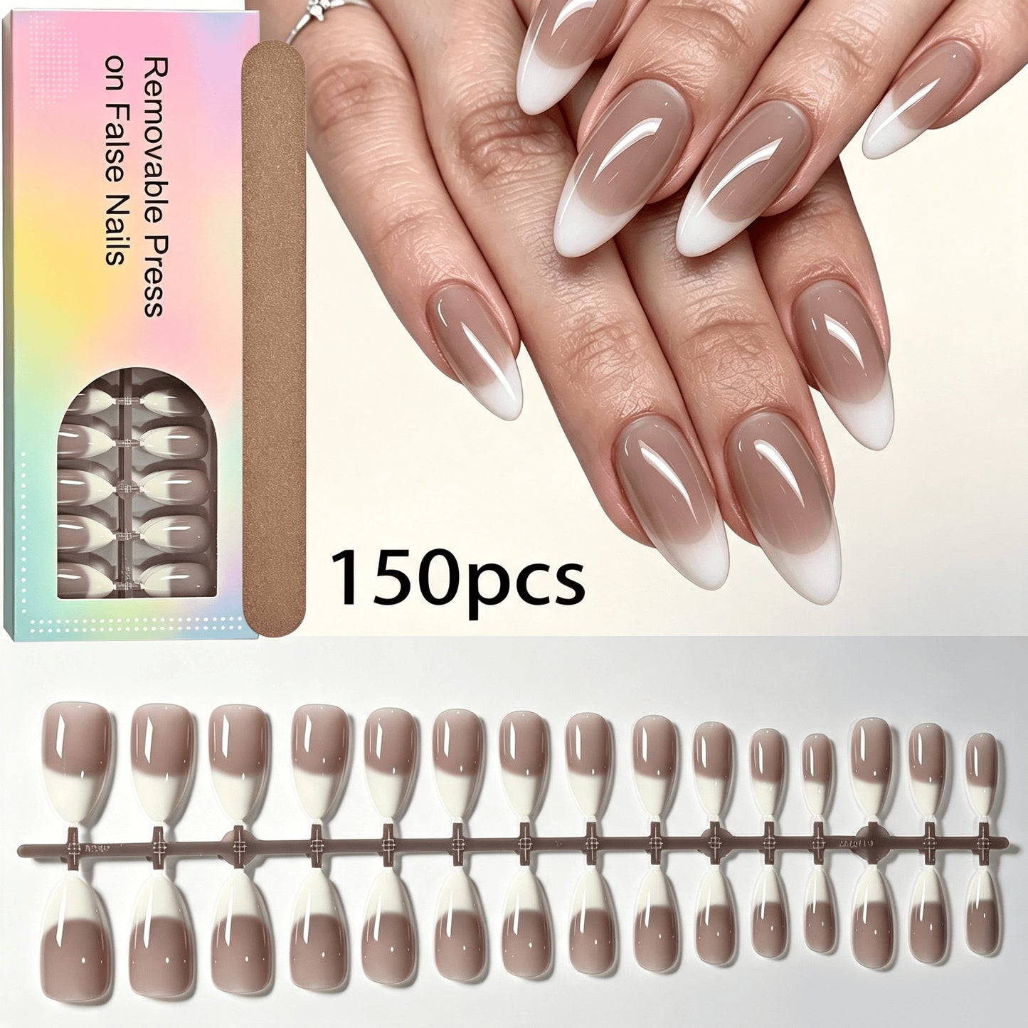 Elegante Gradient French Tip Press-On Nails Brehn