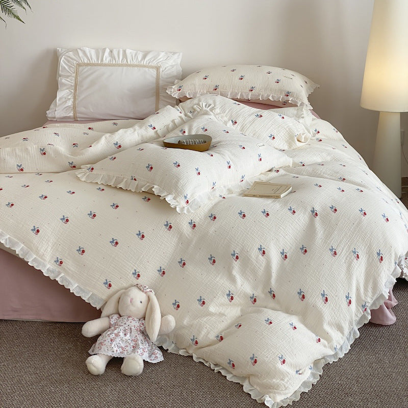 Bettwäsche-Set aus Baumwoll-Musselin mit Rüschen und verspieltem Tierprint