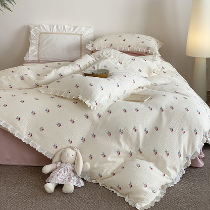 Bettwäsche-Set aus Baumwoll-Musselin mit Rüschen und verspieltem Tierprint
