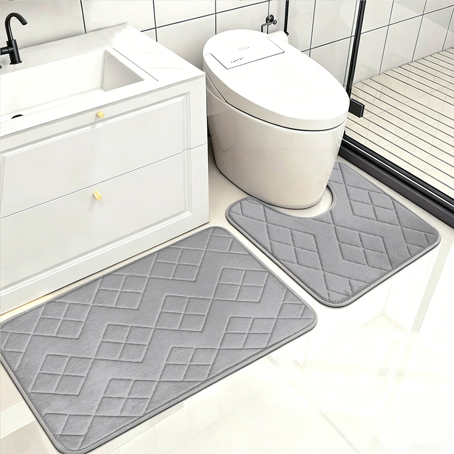 Luxuriöses gesteppter Memory Foam Badteppichset Brehn